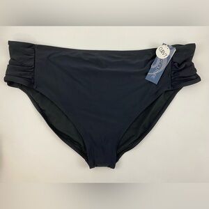 AQUA COUTURE Plus 3X Black Ruched Bikini Swim Bottom NWT
